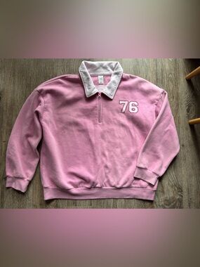 Pink Pullover Hoodie with Number 76 Detail